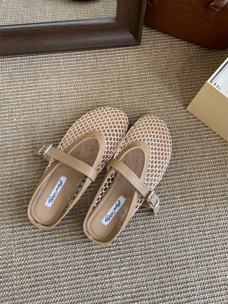 Flat French Mesh Breathable Mary Jane Shoes Women'S Shoes Retro Gentle Late Evening Shoes - Image 1